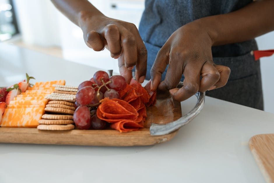 Godinger Silver Round Serving Platter styled with cheese and fruit