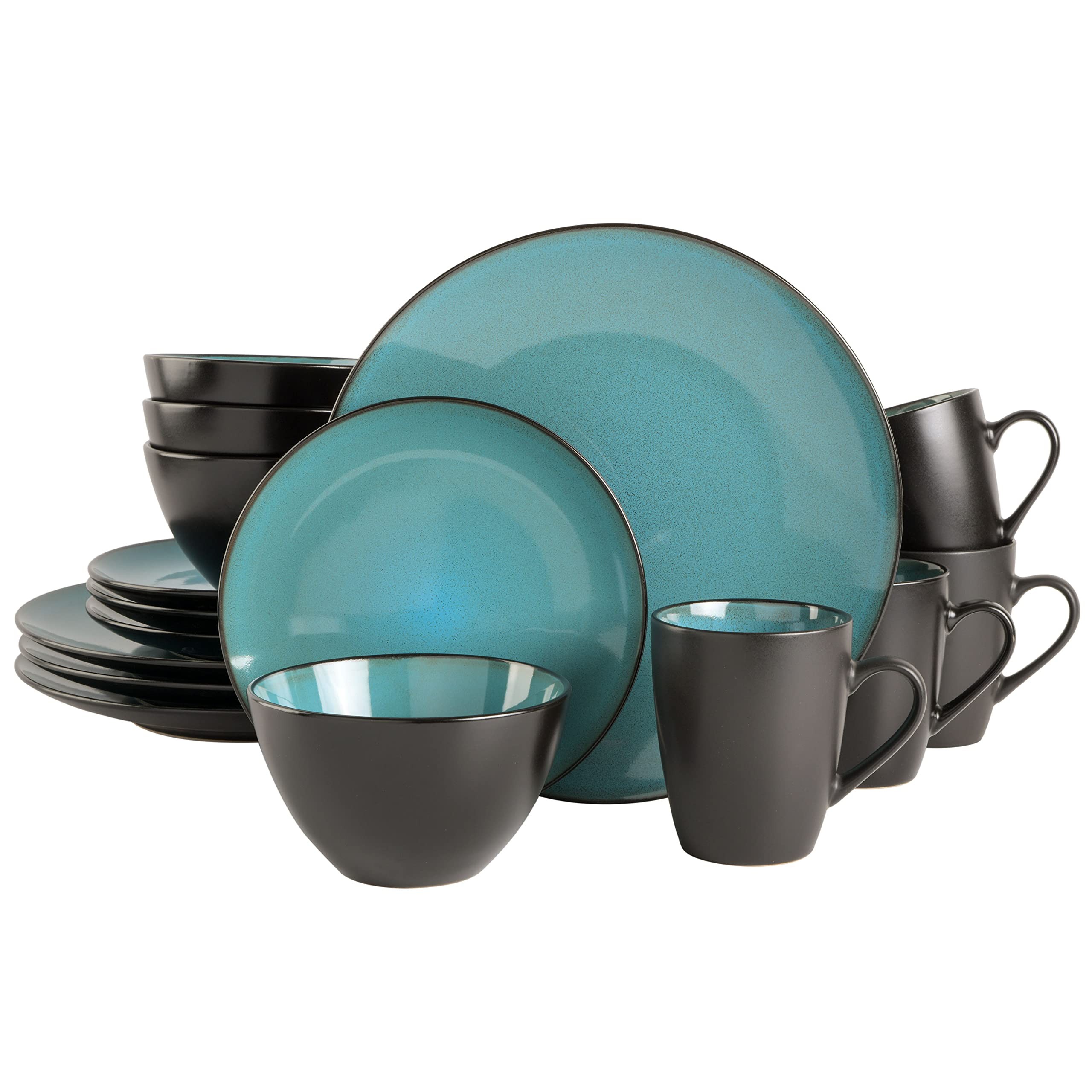 Gibson Elite Soho Lounge Round Teal 16-Piece Reactive Stoneware Set