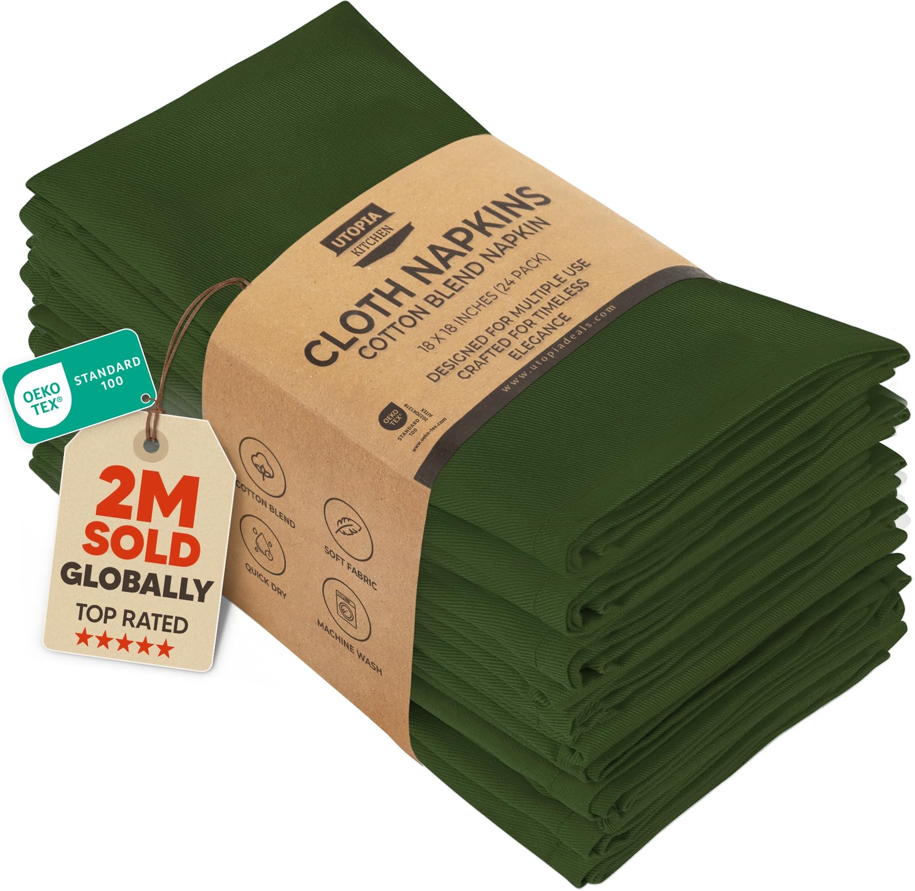 Utopia Kitchen Cloth Dinner Napkins Green Set of 12